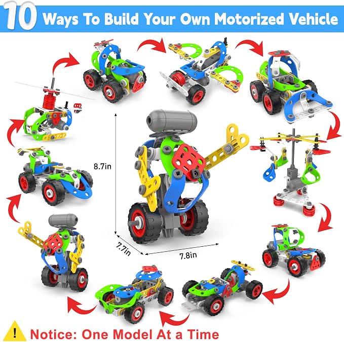 10 in 1 Electric STEM Toys for 5 6 7 8 9+ Year Old Boy Girl Birthday Gifts | Educational Building Toys for Kids Ages 4-8 5-7 8-12 Stem Activities Construction Toy for Boys 6-8 8-10 Christmas Idea Gift
