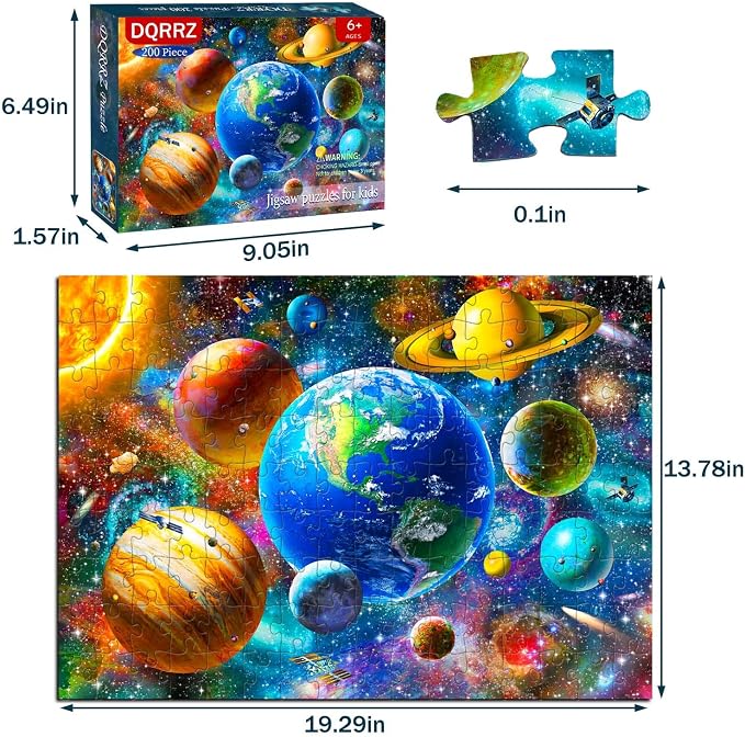 Puzzles for Kids Ages 6-8 8-10 Year Old - 200 Piece Solar System Planets | Educational Space Learning Toys Jigsaw Puzzles for 6 7 8 9 10 11 12 Years Old Boys and Girls.Birthday and Holiday Gifts
