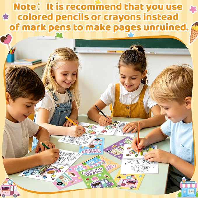 Dvbonike 24Pcs Ice Cream Truck Coloring Books - Summer Ice Cream Cone DIY Color-in Pages Booklet Bulk Drawing Frozen Dessert Holiday Party Favor Supplies for School Classroom Rewards Artwork Gift