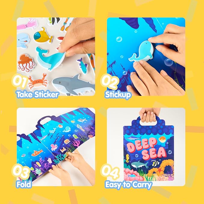 JOYIN Ocean Animals Reusable Sticker Book for Toddlers, 3D Sticker Book for Kids 3 4 5, Travel Essentials, Airplane Activity Toys, Crafts Gifts, Birthday Gifts