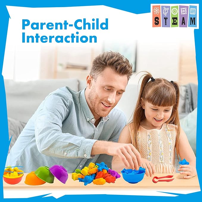 UNIQUE KIDS Counting Educational Learning Toy Set with Sorting Cups – Fun Color Classification and Math Training Game for Toddlers and Preschoolers Ages 3 and Up