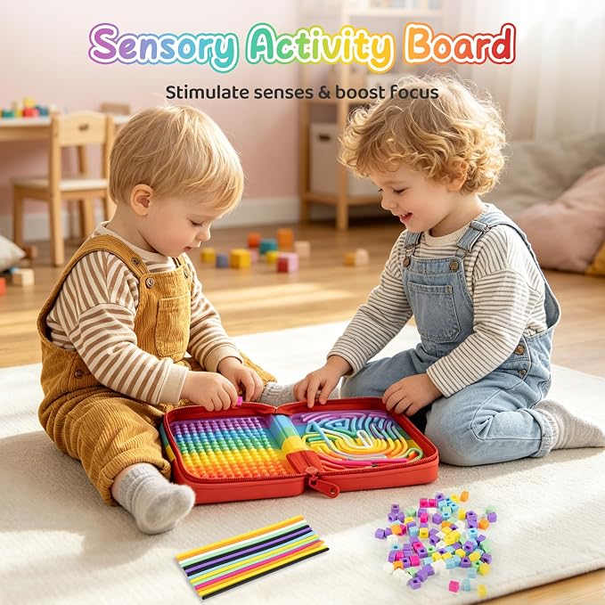 Sensory Activity Board for Kids, Silicone Travel Fidget Toy | Zipper Travel Bag | Kids 3+ & Adults | Easy to Store | Anxiety, ADHD & Autism | Silent | Fine Motor Skills Development