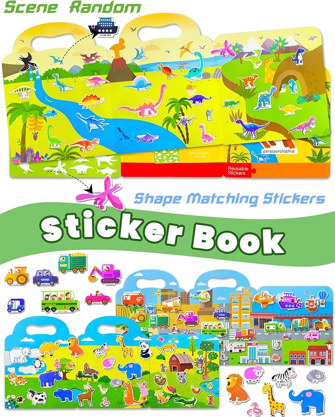 Walenced Reusable Sticker Book for Toddlers, Stickers for Kids, Toddler Toy | Toddler Craft Activities, Toddler Travel Toys, Boy Girl Birthday Gifts, Airplane Travel & Road Trip Essentials Kids