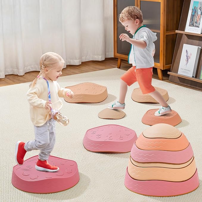 Fanboxk Stepping Stones for Kids,Non-Slip Toddler Sensory Toy | Sensory Balance Stepping Stones for Promoting Toddler Balance Coordination Skills,Up to 220 LBS for Indoors or Outdoors Play