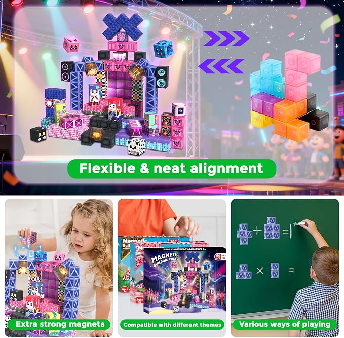 150Pcs Magnetic Blocks, Musical Band Magnetic Building Blocks, Constructions Toys for Kids Age 3 4 5 6 7 8 9 10, STEM Montessori Stacking Toy Boys & Girls Birthday Chritmas Gifts
