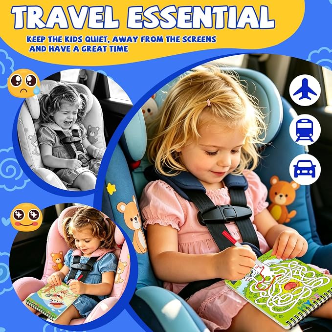 Elfew 2 Pack Reusable Wipe Clean Travel Game Activity Books for Kids 8-12 | 11 in 1 Types of Games, Reusable, PET Lamination, Spiral Binding, Portable, Designed for Travel, Tear Resistant,
