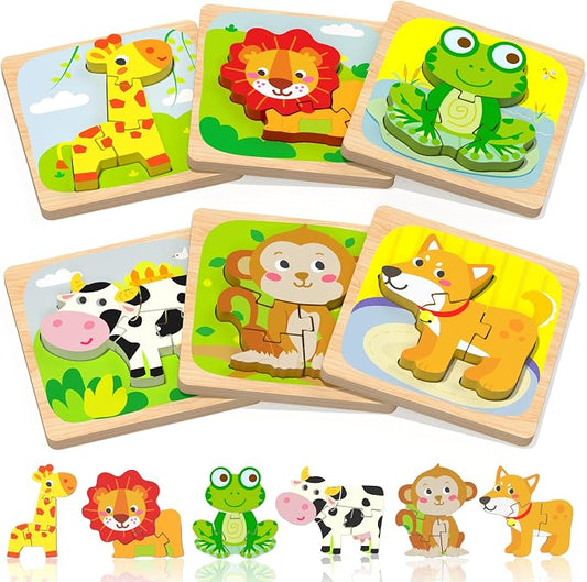 Benresive Wooden Toddler Puzzles, Montessori Toddler Toys for 1 2 Year Old | 6 Pcs Puzzles, 1 2 3 Year Old Girl Boy Great Gifts, Learning Educational Preschool Bolck Toys for 1 2 3 Year Old