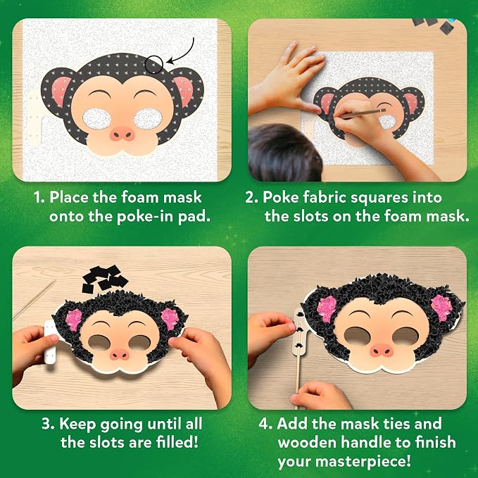 Skillmatics Poke-in Art – Animal Masks, Wood Craft Kit, Gift for Kids | DIY Mess-Free Fun, Pretend Play, Fine Motor Skills, Screen-Free, Travel Activity, Ages 4, 5, 6, 7, 8, 9