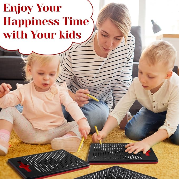 Yexiya 3 Pcs Magnetic Drawing Board for Kids, Toddler Travel Drawing Kit Magnet Sketch Thread Board with Stylus Pen and Beads Toy for Child Quiet Time Activities (7 x 8.5 Inches,Black)