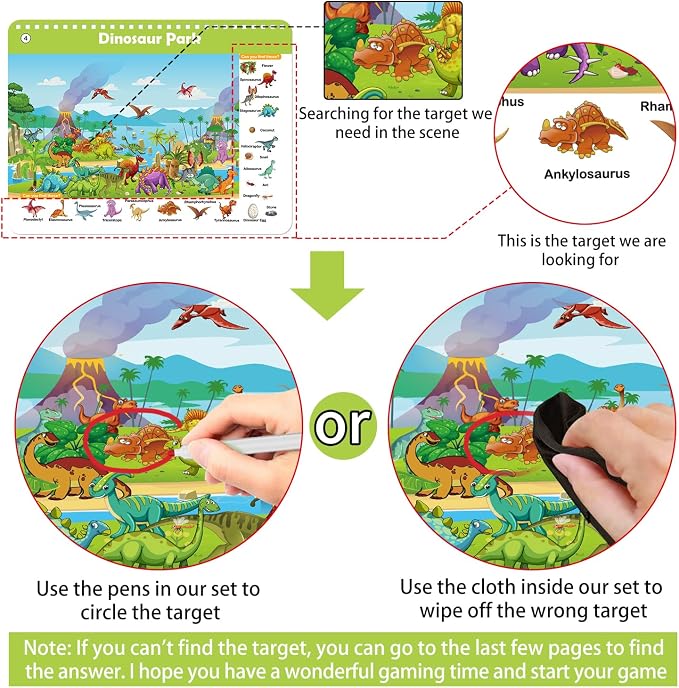 Elfew Search and Find Reusable Activity Book for Kids 3-5 4-8, Travel Games | 24 Unique Themed, Wipe Clean Educational Toys, Car Games Travel Toys for Toddlers, Kids Airplane Road Trip Travel Essentials