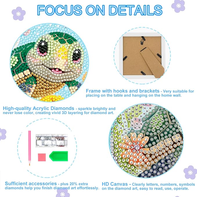 Nardoll Diamond Art Kits for Kids - Arts and Crafts for Kids Ages 4-8-12 - Dimond Art Painting with Wooden Frame - GEM Art for Girls Gifts Boys Adults Beginners Home Wall Decor(7x7inch)