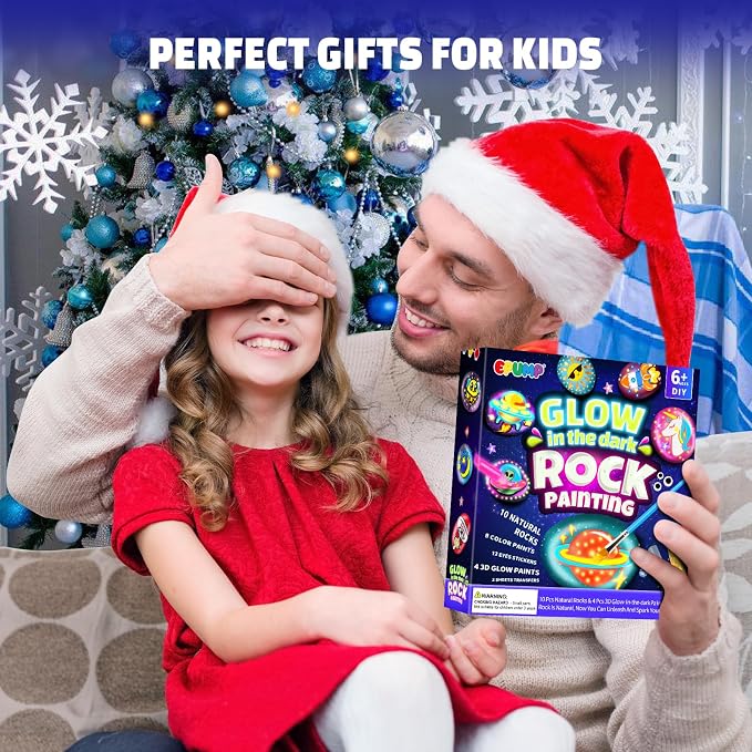 EPUMP Rock Painting Kit for Kids - Glow in The Dark Arts and Crafts Supplies Kits for Girls Boys - Kids Activities Creative Art Set Birthday Gifts DIY Paint Toys for Age 6 7 8 9 10 11 12 Years Old