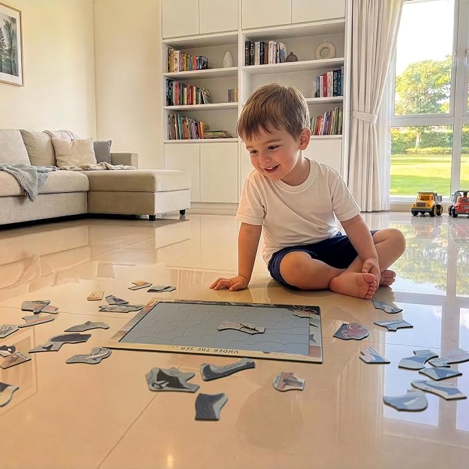 ‘Under the Sea’ 30 Piece Puzzle with Frame for Kids Ages 3-5 | Lost Piece Guarantee | Unique Shapes | Child-Centric Design | Educational Toy for Cognitive Development, STEM, Fine Motor