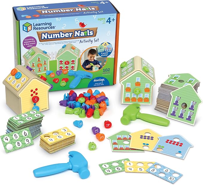 Learning Resources Number Nails Activity Set - Math Manipulatives for Preschoolers Games, Counting Hammer Toy, STEM Fine Motor Skills, Kindergarten Educational Activities, Gifts for Boys and Girls | Math Manipulatives for Preschoolers, Fine Motor Skill...