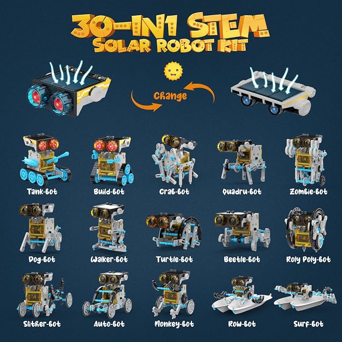 Wesfuner 30-in-1 Solar Robot Kit - 243 Pieces, STEM Educational Building Set for Kids Aged 8-12, Science Experiment Gift for Birthdays (Blue)