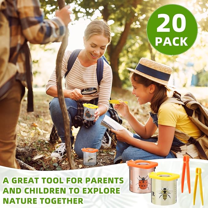 Halloscume 20 Pack Insect Bug Viewer Kit for Kids with Tweezers Explorer Outdoor Set Bug Catcher Containers for Insects Magnifying Insect Box Observation Kit for Science Nature Exploration Collecting