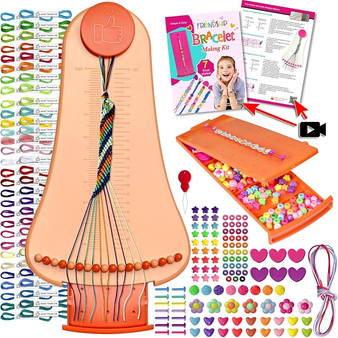 zwzxd Friendship Bracelet Making Kit Toys,Ages for 8 9 10 11 12 Year Old Girls, Kids Travel Activity Set,DIY kit,Arts and Crafts Bracelets String Maker Kit,Great Christmas Birthday Gifts (red-Orange)