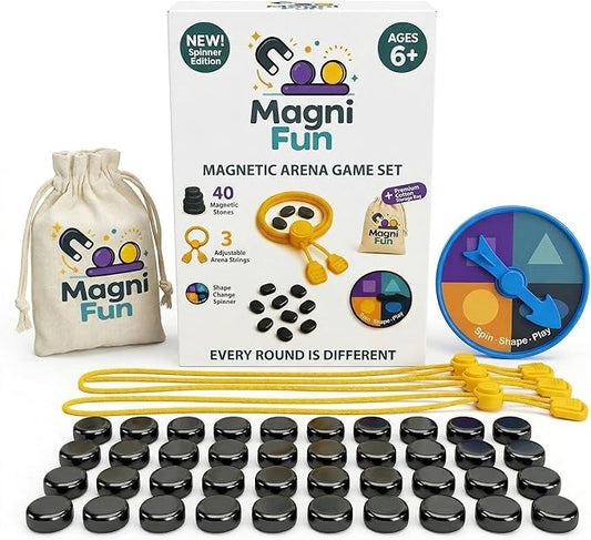 Magnetic Chess Game, Magnet Game with String, Spinner & 40 Magnetic Stones, 2-4 Player Strategy Board Game for Kids, Teens & Adults, Family Game Night, Tabletop Activity for Travel, Party & Camping