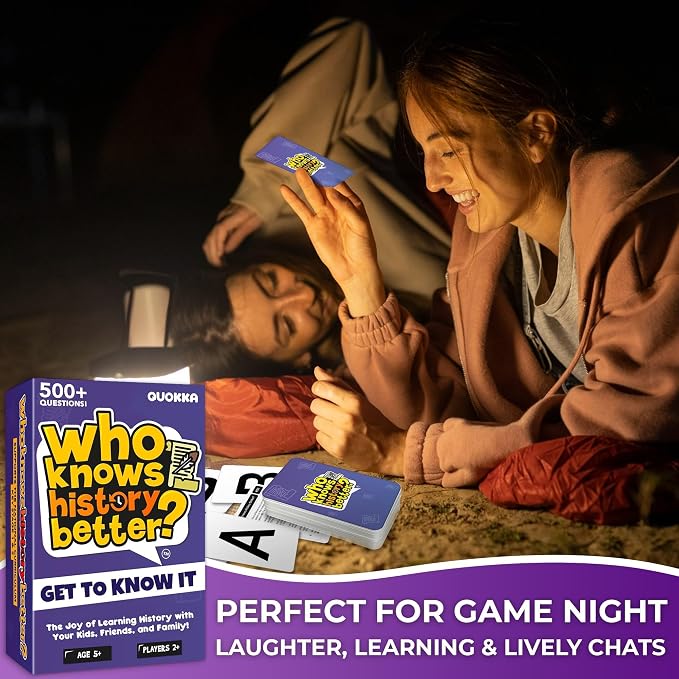 Quokka Card Games for Kids 8-12 - Board Family Games for Kids and Adults | History Trivia Cards for Family Game Night - Who Knows History Better 500+ Questions - Fun Card Game for Families and Teens