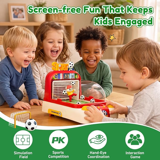 Mini Foosball Table for Kids Boys 3 Year Old Birthday Gifts, Portable Tabletop Soccer Board Game 2-Flipper Soccer Pinball with Scoreboard, Music, Light, for Family Game Night