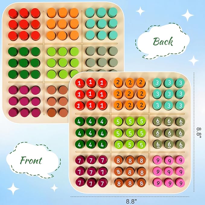 Wooden Sudoku Board Game: Math Brain Teaser Puzzle Desktop Game Train Logical Thinking Ability with 81 Pegs for Teenagers, Adult & Seniors Brain Stimulation Toys, Party Favors & Stress-Relief