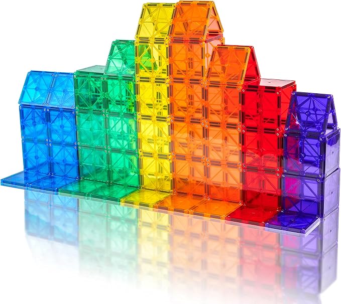 Playmags Magnetic Tiles, 30-Piece Magnet Squares Expansion Set, Construction Building Blocks, Starter Set for Kids Ages 3+