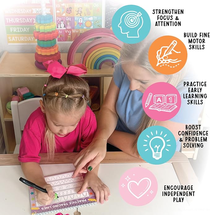 Grooved Writing Books for Kids 3-5, 4 Large Reusable PreK Tracing Workbooks | Preschool Learning Activities, 3D Magic Grooved Writing Practice for Kids, Disappearing Ink Handwriting Book, Magic Copybooks