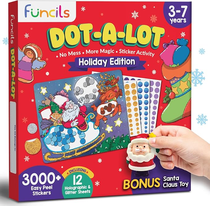 Christmas Dot Art Activity for Kids - Holiday Theme Stickers for Toddlers | Christmas Special DIY Craft Kit, Stocking Stuffers, Christmas Gift for Boys & Girls Ages 3, 4, 5, 6, 7 Year Old - Funcils