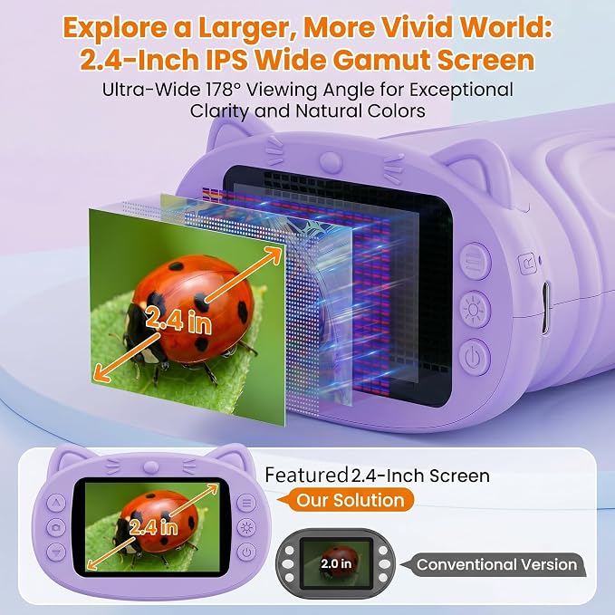 Kids Microscope, 1000X Handheld Digital Pocket Microscope with 2.4" IPS Screen & 8 LEDs, Rechargeable STEM Educational Science Toy for Outdoor Exploration, Gift for Boys Girls Age 4-12, Violet