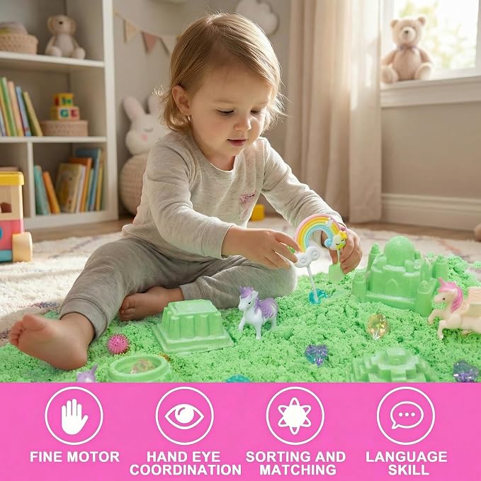 Carolart Unicorn Sensory Bin, Sand Box Kit with Sensory Sand for Girls | Unicorn sand kit , Sensory kit with castle molds and storage bin for creative play, girls gifts for toddlers ages 3+