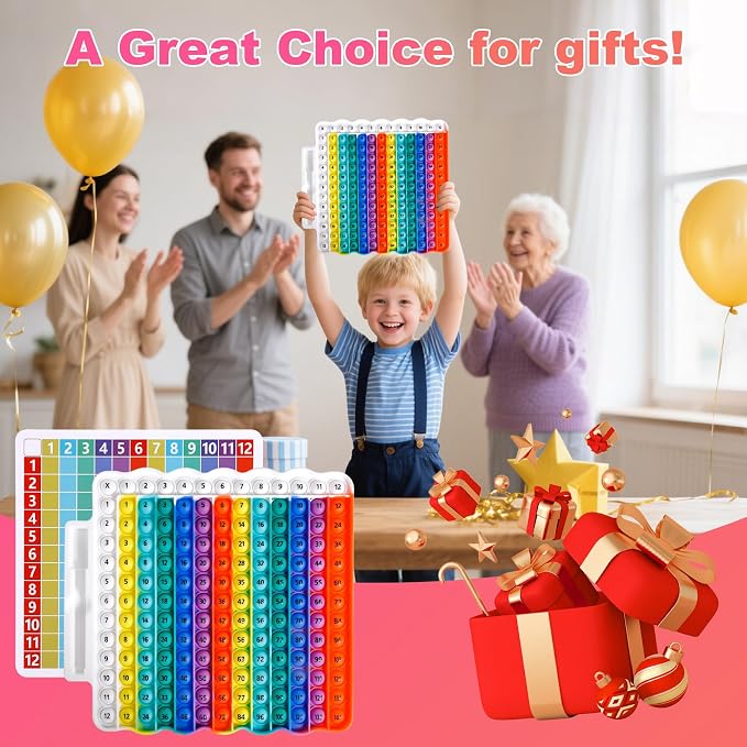 Educational e1 Multiplication Table pop Fidget Toy Rainbow Colors with Dry Erase Marker Stress Relieving Toy Memory Addition Game 3rd Grade pop 12x12 Rainbow Board Math manipulatives