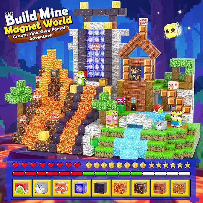 200PCS Magnetic Blocks Educational Toys for Kids Ages 3-5 4-8 3-12 Gifts | Build Mine Magnet World, STEM Sensory Stacking Toys for Kids Birthday, Back to School Gifts