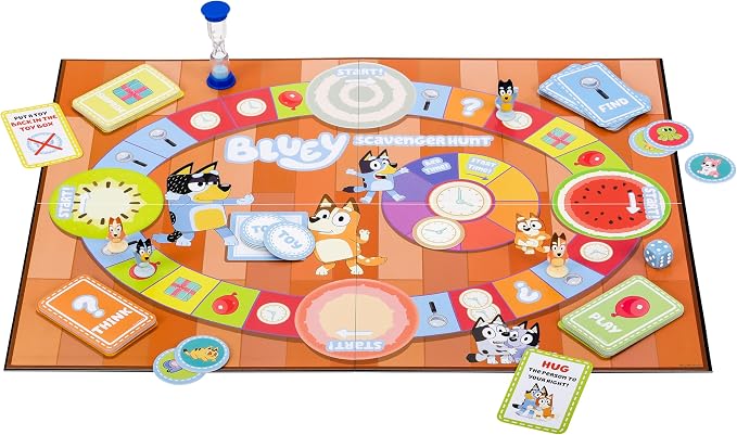 Bluey Scavenger Hunt Board Game, Cooperative Play with 4 Exclusive Mini-Figures, Learning Toys for 5+ Year Old, Fun Toy Token Collecting Game