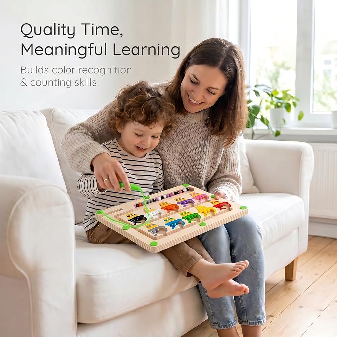 Magnetic Color & Number Maze, Montessori Wooden Puzzle Board, Educational Magnet Toy for Toddlers 2 3 4 5 Years Old, Fine Motor Skills Learning Game, Birthday for Boys Girls (ice Cream)