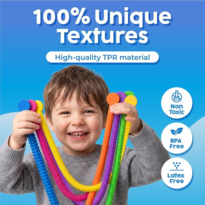 BUNMO Stretchy Strings - Sensory Toys - Stimulating & Fun Sensory Toys for Kids - Fidget Toy - Hours of Fun for Kids - Non-Mouthable Toy 3+ - Textured 6 Pack