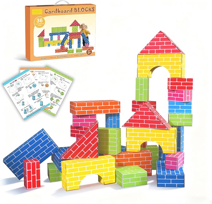 Cardboard Building Blocks for Kids 36pcs: Jumbo Gifts Heavy Duty Develop Creative Thinking Spatial Reasoning Easy to Assemble