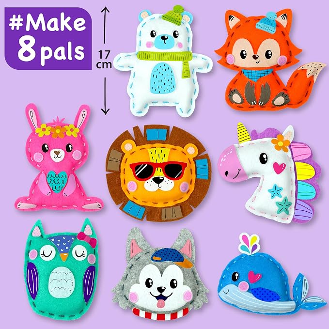 EZCRA Unicorn Sewing Kit for Kids Ages 4-8 - 8 Beginner Projects | DIY Sewing Craft Kit for Girls. 8 Beginner Learn to Sew Projects. No Mess Gift. Full Instructions and Felt Stickers included.