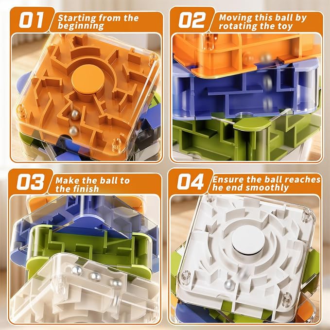 4 Layer 2-in-1 3D Rolling Ball Fidget Spinner, 3D Brain Teaser Puzzle Game, Education Sensory Toys Birthday Gift for Kids Adults 4 5 6 7 8 Years Old Boys Girls