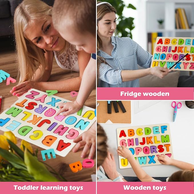 Amor Present ABC Wooden Alphabet Puzzle Board for Toddlers | Preschool Learning Toy, Educational Montessori, Letters Game