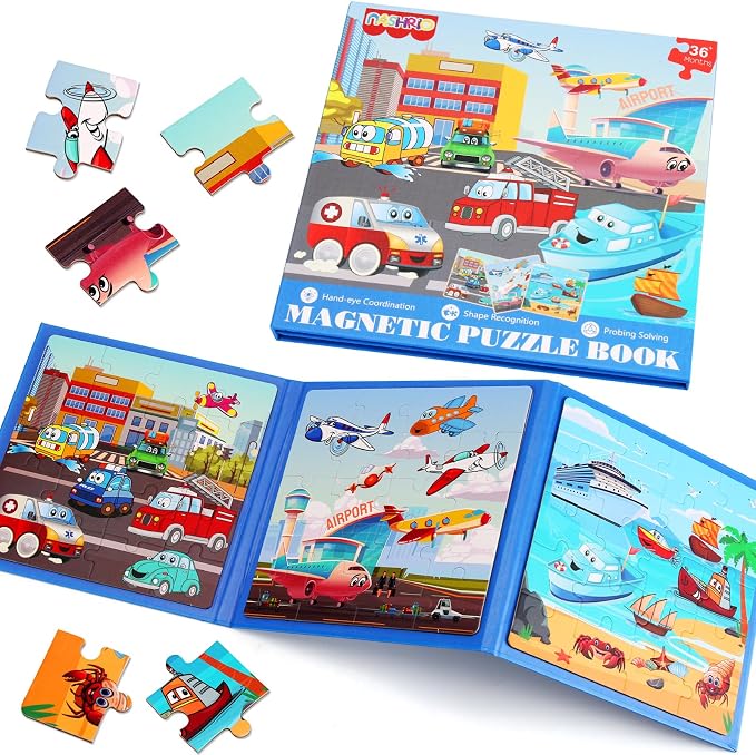 Magnetic Puzzles for Kids Ages 4-6, 20-Piece Preschooler Travel Toys Transportation Puzzles Ages 3-5, Educational Learning Magnets, Ideal Road Trip Activities Toys for 3 4 5 6 Boys and Girls