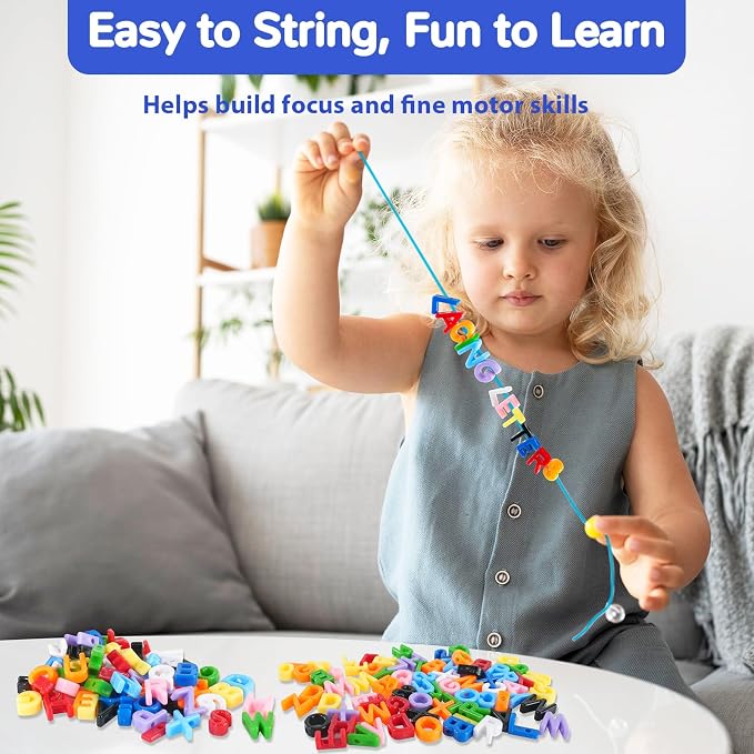 278 Pcs Lacing Letters Beads, 10 Color Alphabet Letter Beads Learning Toys with 18 Laces, Uppercase ABC Bead Letters Toys for Kids Ages 3+, Home Manipulatives for Preschoolers, Back to School Supplies