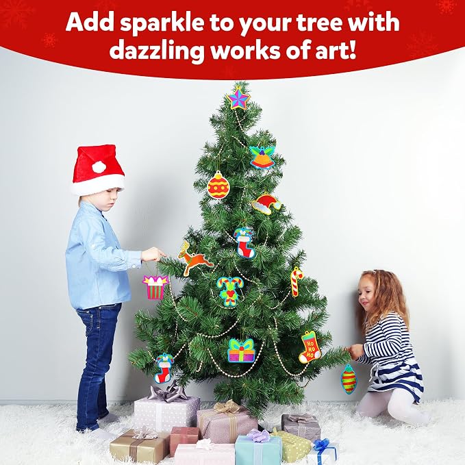 Skillmatics Foil Fun Christmas Ornaments, Foil Art, Gifts for Boys & Girls | DIY Foil Art Activity for Kids, 250+ Stickers Travel Toys, Stocking Stuffers, Mess-Free, Screen-Free, Ages 4, 5, 6, 7, 8, 9