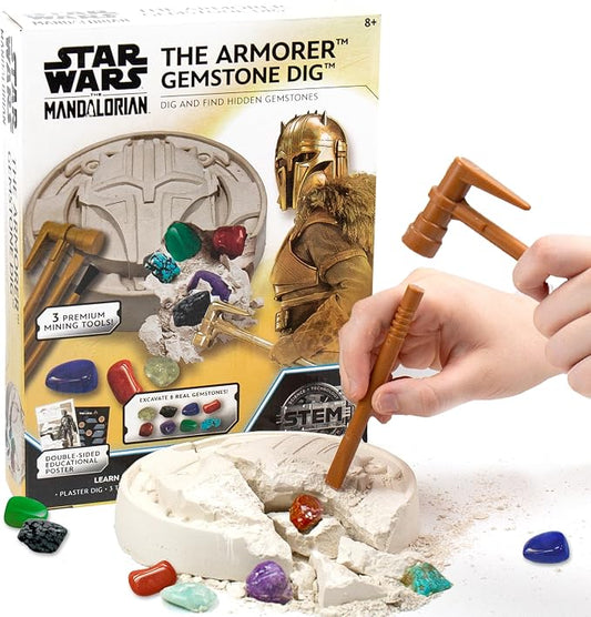 STAR WARS The Armorer Gemstone Dig, Reveal 8 Real Gemstones Inside The Armorer's Helmet, Including Amethyst, Quartz, Red Agate, Toys, Science Kits for Kids Age 8-12, Excavation Toys