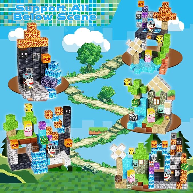 150PCS Magnetic Blocks - Magnet Building Blocks, Stacking Magents Cubes Toys Forest Dark Castle Set, STEM Montessori Sensory Toys for Kids Boys and Girls Ages 3 4 5 6 7 8 9 10+ Birthday Gifts