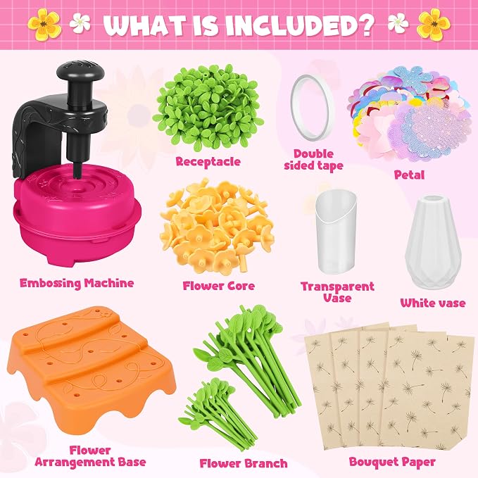 Magenta DIY Fabric Flower Bouquet Kit, Educational Girls Toy Gift 4+ | Flowers Market Toy for Kids, Build Your Flower Bouquet, Arts & Crafts for 4+ Year Toddler Girl