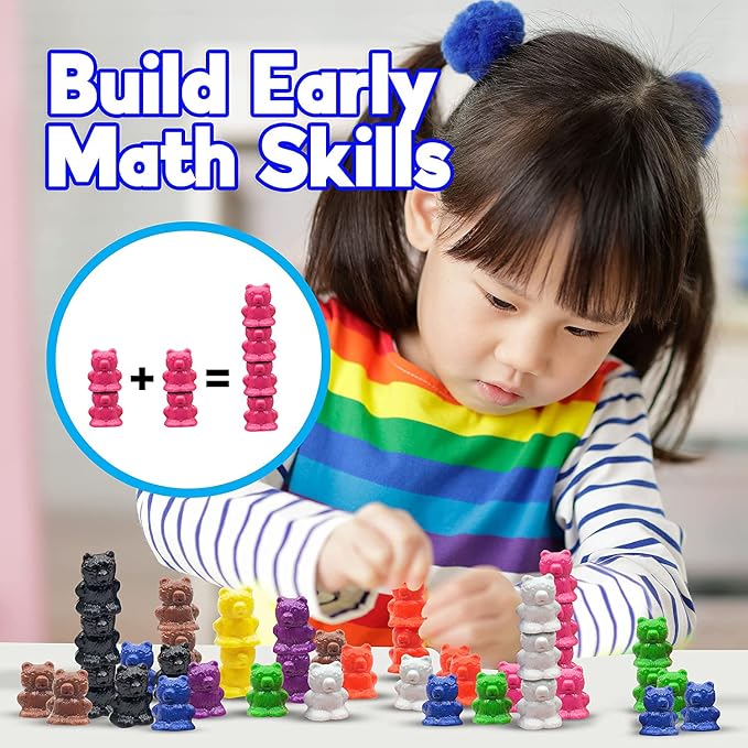 Skoolzy Stacking Toddler Peg Board 38 Piece Set and Rainbow Sorting Bears with Matching Cups 69 Piece Set Montessori Occupational Therapy Toddler Toys Kit with Storage Bags and eBook