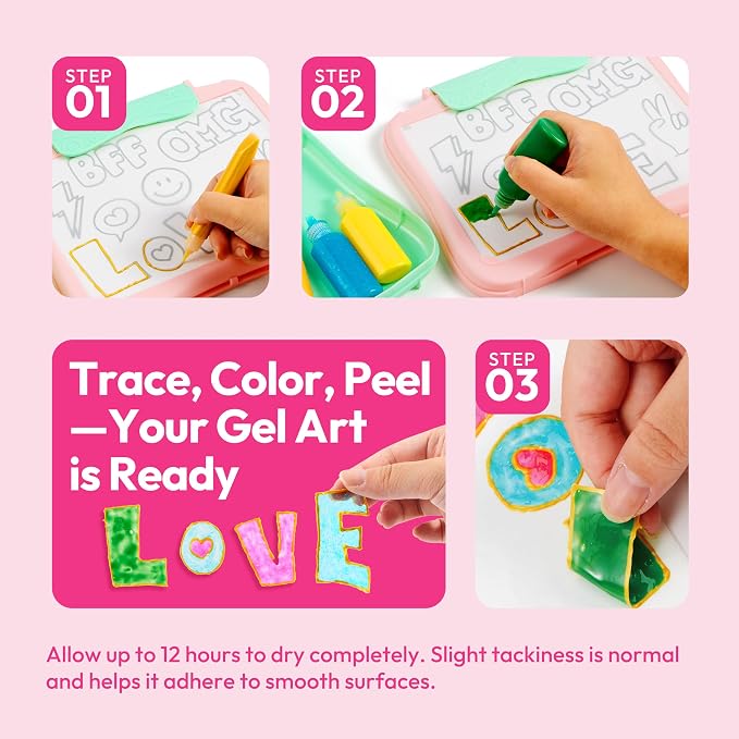 JOVA Klever Kits Gel Art Drawing Board- Window Craft and Stickers, Arts and Crafts for Kids 6 7 8 9 10, Window Clings Making Kits with 2 Tracing Pens and Storage Case, Educational Gifts for Kids