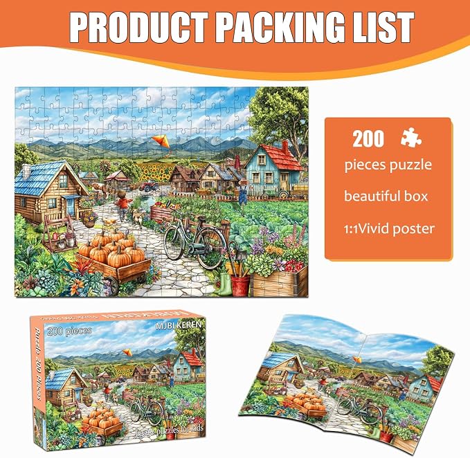 200 Pieces Jigsaw Puzzles for Kids and Adults-Rural Farm Series | Puzzles for Kids Ages 6-8 8-10 Year Old, Learning Educational Toys for Boys and Girls Ages Puzzle for Kids Teens Seniors