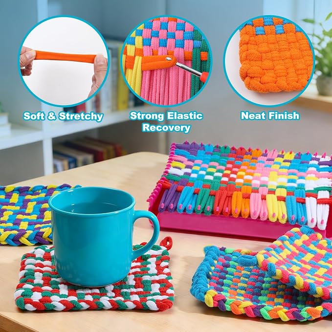 DDAI Weaving Loom Kit for Kids, DIY Potholder Craft Kit Ages 6+ | Compact 7-Inch Loom; Bright Color Loops; Easy Weaving Patterns; Hands-On Skill Building; Screen-Free Craft Fun.