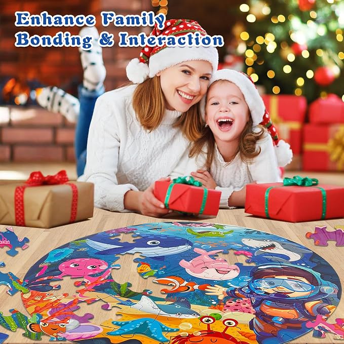 TALGIC Puzzles for Kids Ages 4-6 with Ocean & Underwater World, 70 Piece | Large Round Floor Puzzles, Colorful Underwater World, Educational Learning Toys for 3, 4, 5, 6, 7, 8, Gift for Boys Girls